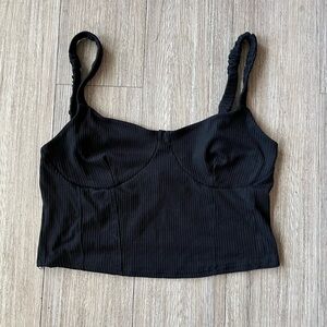 Gaze Elegant Black Ribbed Top